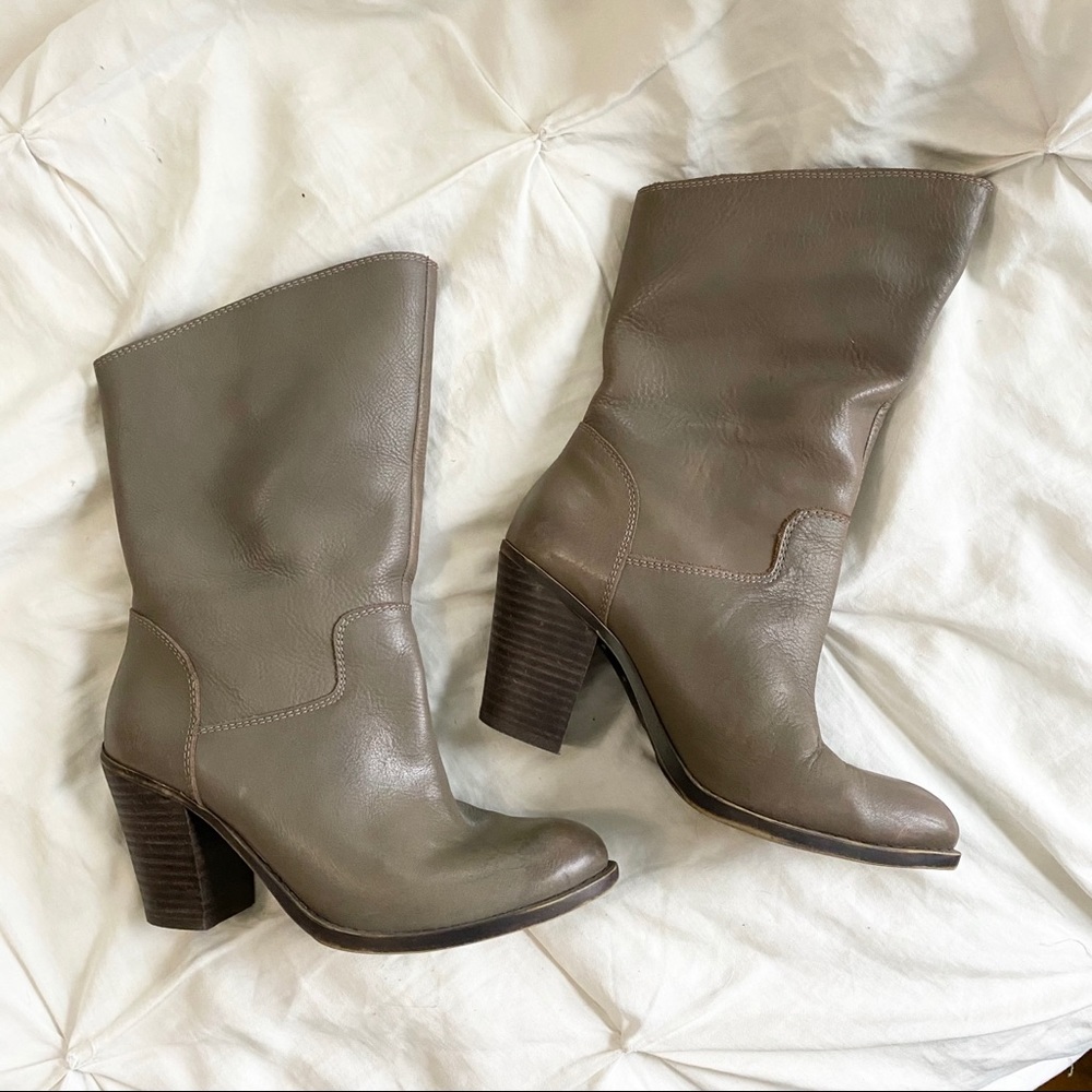 Genuine Leather Taupe Heeled Boots